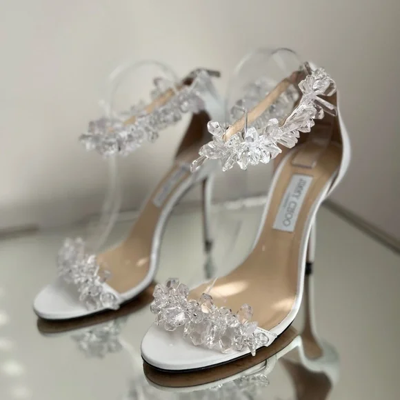 Like new Jimmy Choo White Maisel 100 Crystal Embellished Leather Sandals 41 - Picture 15 of 16